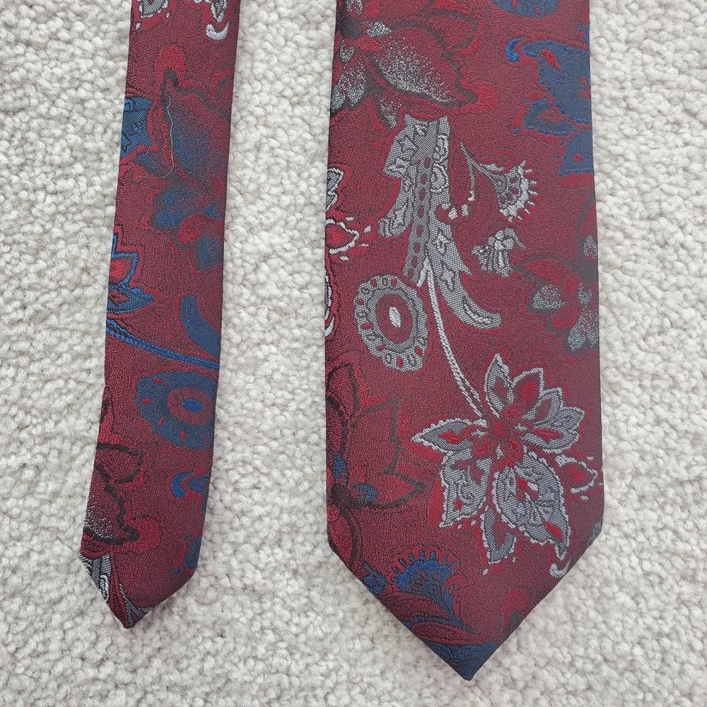 Oscar‎ de la Renta Studio Necktie Mens OS Burgundy Floral Silk Vtg Luxury